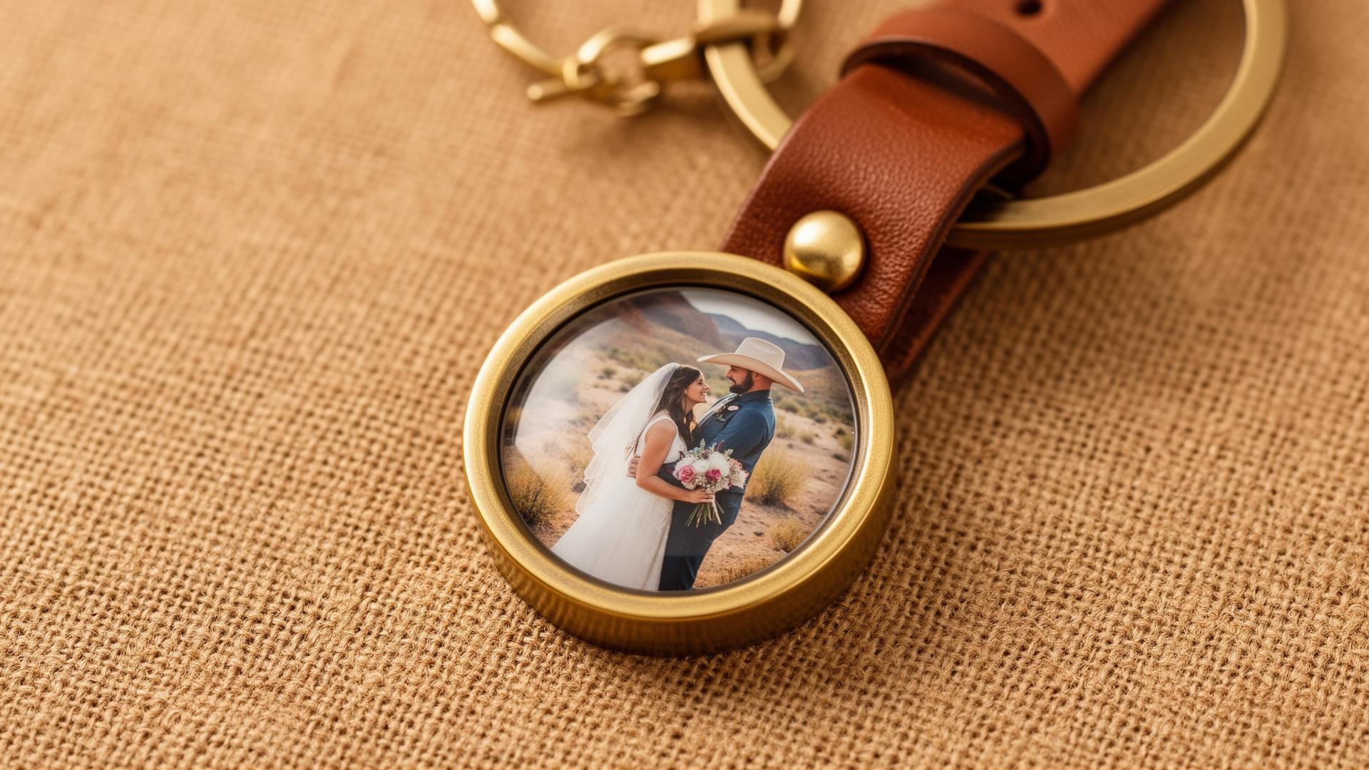 Custom photo keychains with leather straps and charms